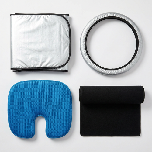 Thilal Complete Heat Defense Bundle — windshield sunshade, steering wheel cover, seat cooling pad, dash cover